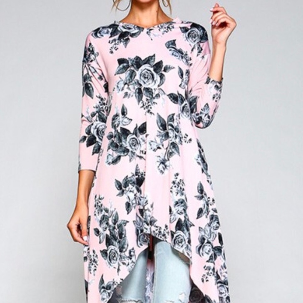 Pink and black and white Floral Hi Lo